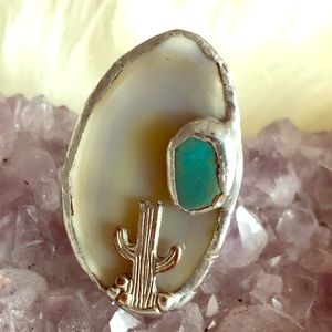 Agate and turquoise ring sz5
